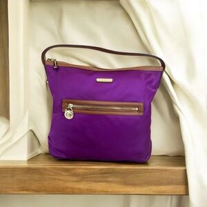 Authentic Michael Kors Purple and Brown Shoulder Bag with Gold Hardware